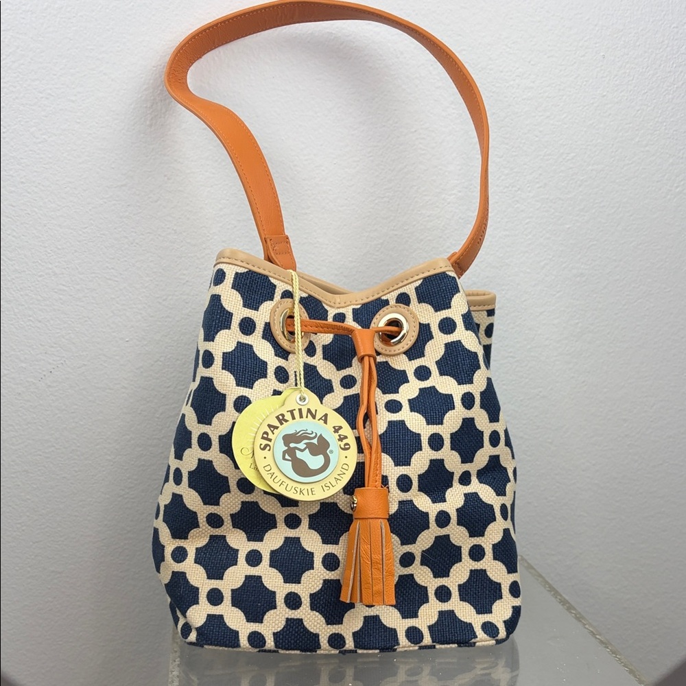 NWT Spartina 449 Navy and Orange Bucket Bag